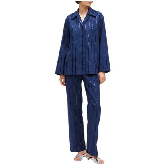 NWT Sleeper Milky Way Sequined Cotton Pajama Set Navy Size M - Picture 2 of 13